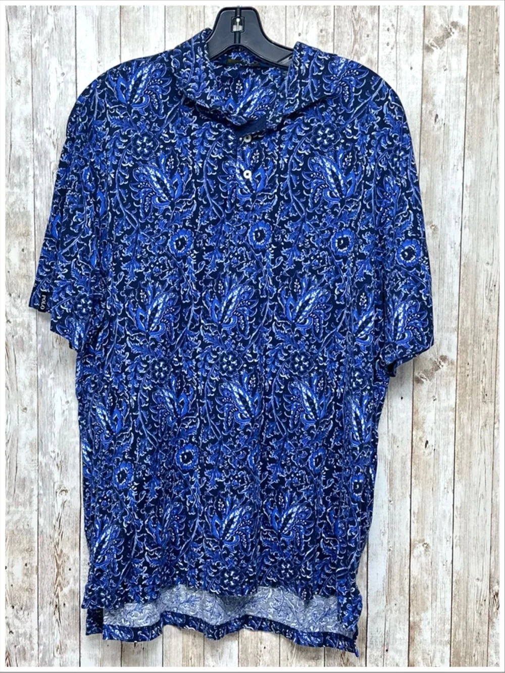Polo Golf Ralph Lauren Blue Floral Paisley Cotton Polo ~ Size L ~ Item #6141
